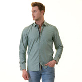 Green inside Emerald Green Printed Mens Slim Fit Designer French Cuff Shirt - tailored Cotton Shirts for Work and Casual Wear